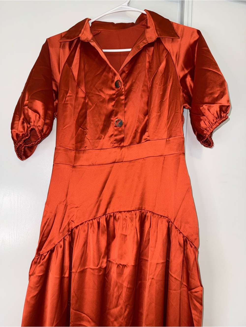 Others Follow Satin Collared Dress in Rust